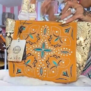 Montana West Studded Carry Concealed Yellow Cross Print Tote NWT